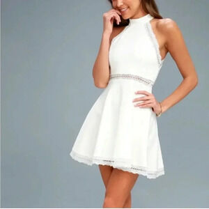 Lulu's - Reach Out My Hand White Lace Skater Dress - Medium